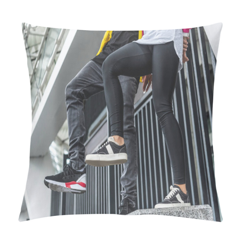 Personality  Cropped Image Of Stylish Young Couple Dancing At Urban Street Pillow Covers