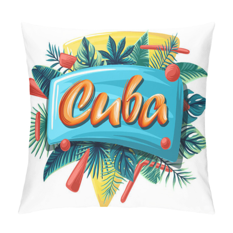 Personality  Cuba Tropical Leaves Bright Banner Orange Letters Pillow Covers