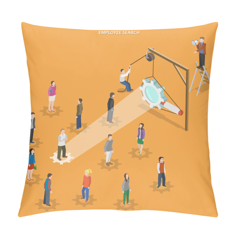 Personality  Employee Search Flat Isometric Vector Concept. Pillow Covers