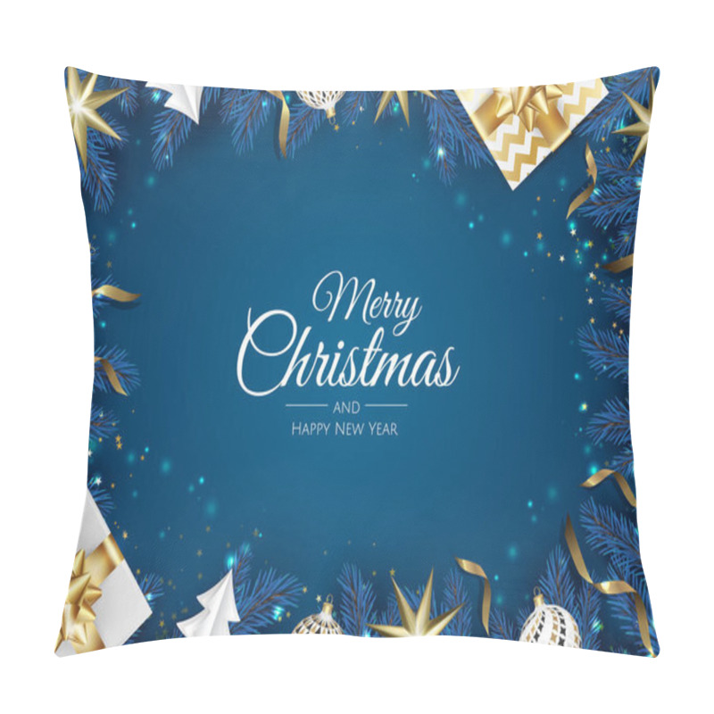 Personality  Christmas Vector Background. Creative Design Greeting Card, Banner, Poster. Top View Gift Box, Xmas Decoration Balls And Snowflakes. Pillow Covers