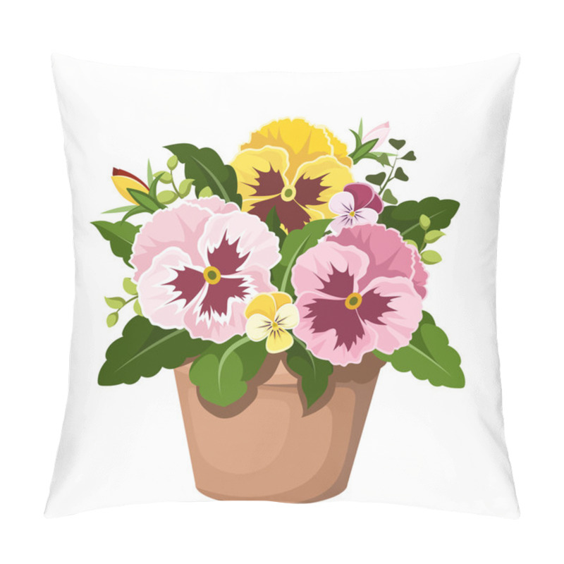 Personality  Pansy Flowers In A Pot. Vector Illustration. Pillow Covers