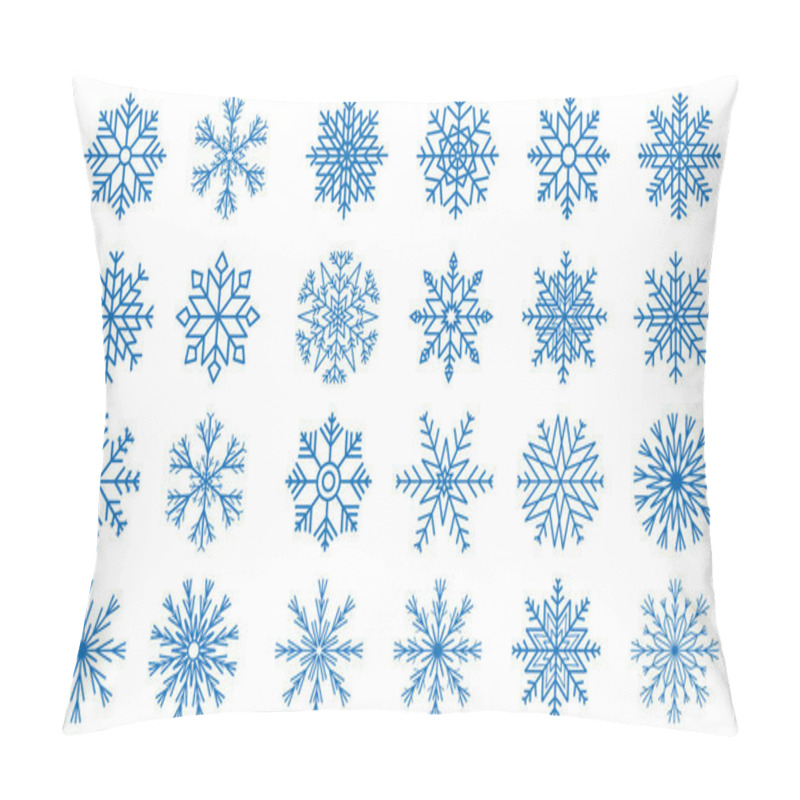 Personality  Collection Of Blue Snowflake Shapes On White Background Pillow Covers