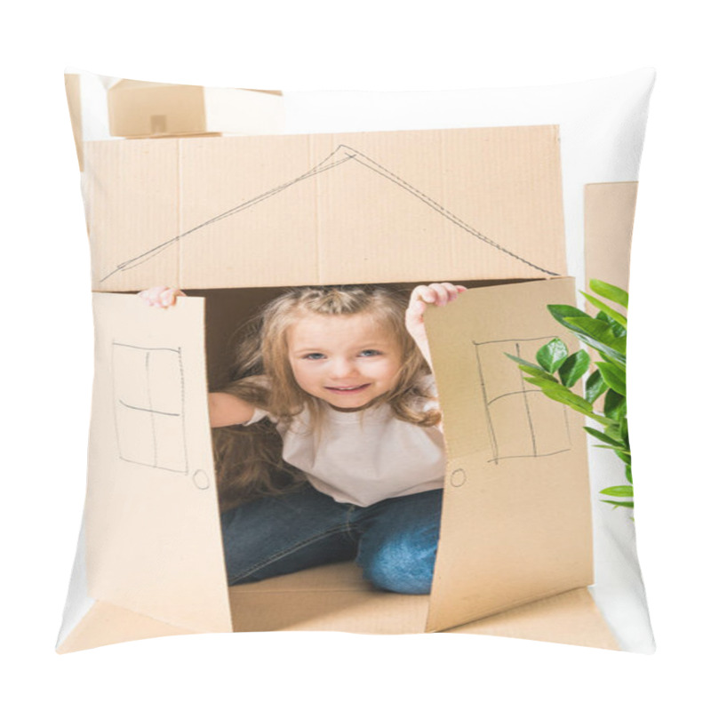 Personality  Girl Sittling Inside Of Cardboard Box Pillow Covers