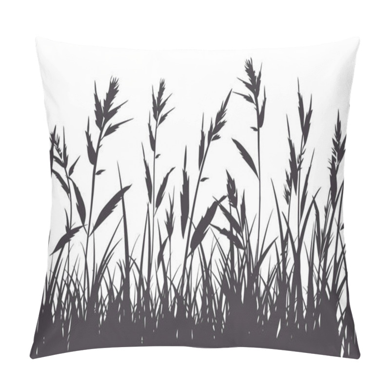 Personality  Black Silhouette Of Tall Grass Against White Background. Vector Illustration Design. Pillow Covers