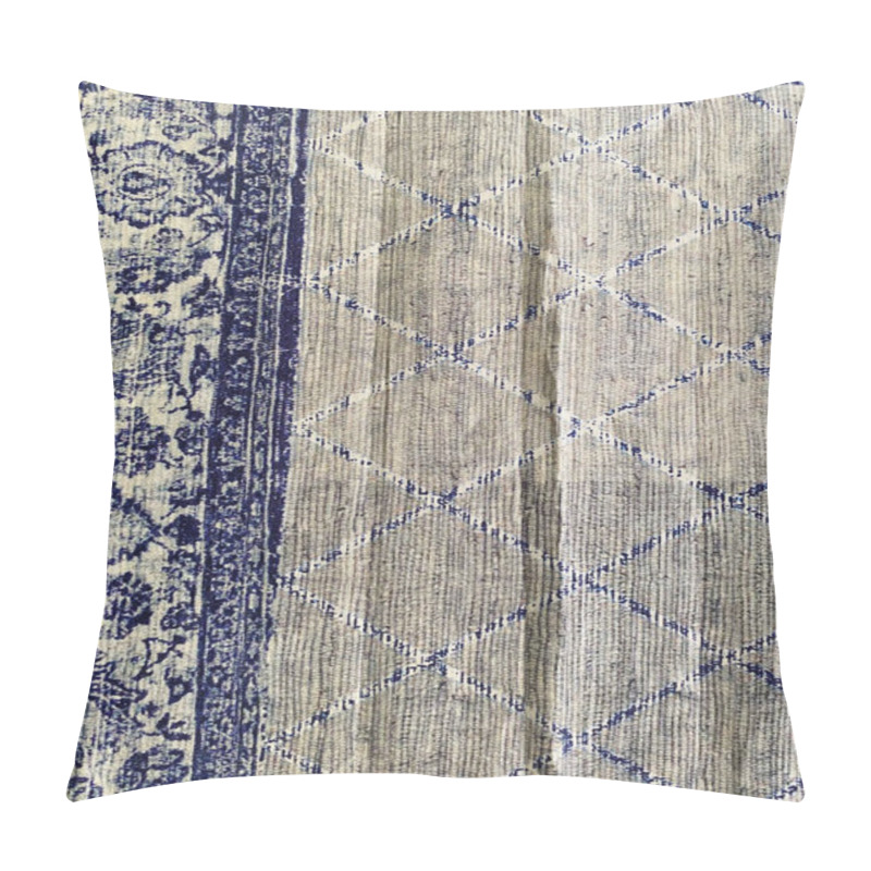 Personality  Carpet Features A Subtle Blend Of Faded Blue And Beige Tones With Intricate Floral And Geometric Mughal Patterns, Creating A Timeless, Elegant Appeal.  Pillow Covers