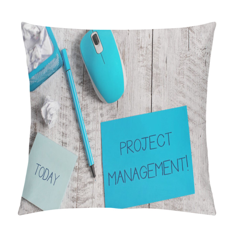 Personality  Conceptual Hand Writing Showing Project Management. Business Photo Showcasing Application Process Skills To Achieve Objectives And Goal Crumpled Paper In Bin And Computer Mouse On Wooden Backdrop. Pillow Covers