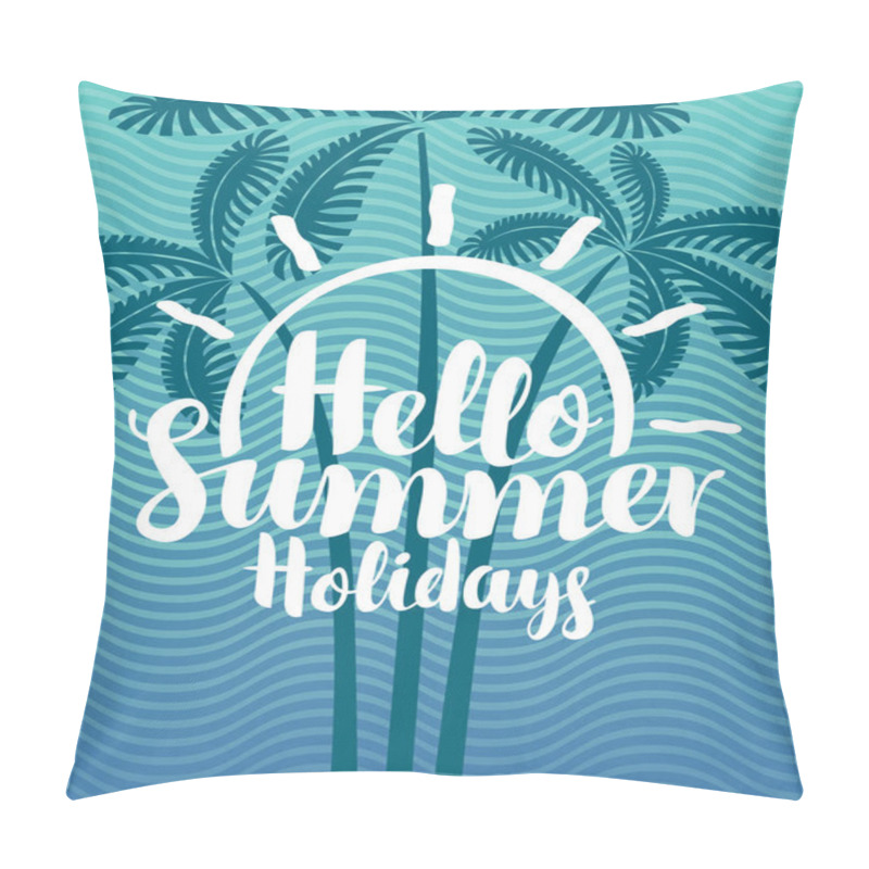 Personality  Summer Tropical Banner With Palms And Waves Pillow Covers