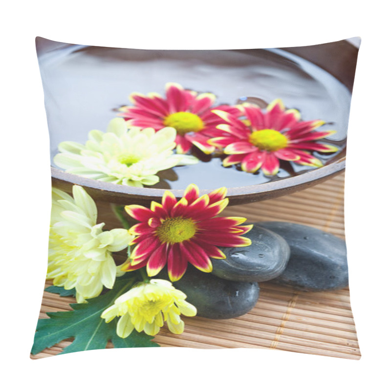 Personality  Spa Setting With Hot Stones With Chrysanthemum And Bowl Of Water. Pillow Covers