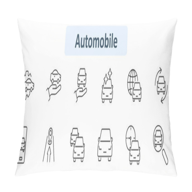 Personality  Automobile Set Icon. Car In Garage, Electric, Dollar, Key, Steering Wheel, Repair, Gear Shift, Protection, Parking. Vehicles, Transportation, Automotive Services Concept. Pillow Covers