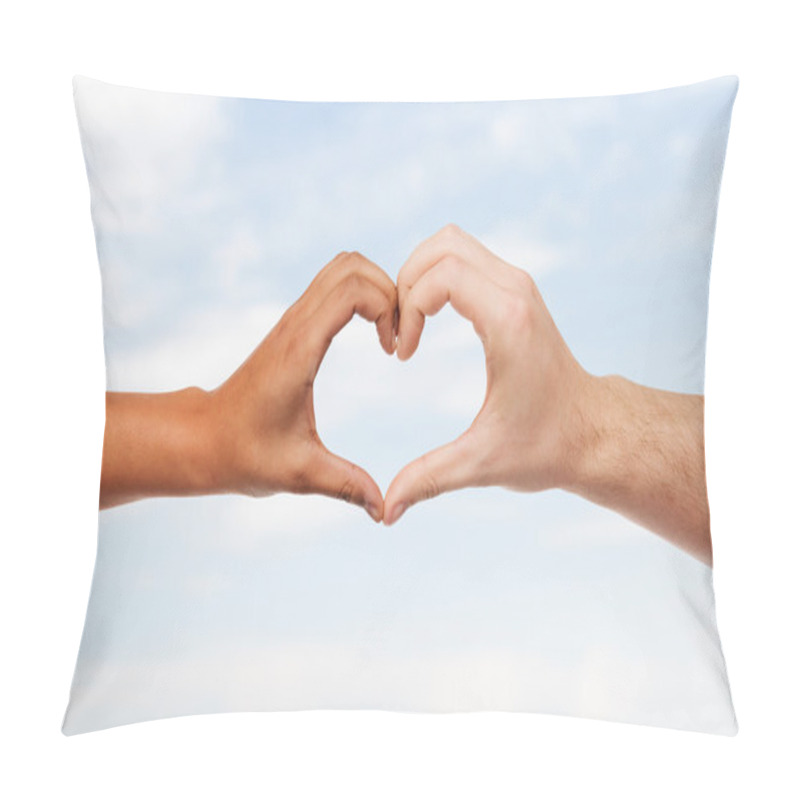 Personality  Woman And Man Hands Showing Heart Shape Pillow Covers