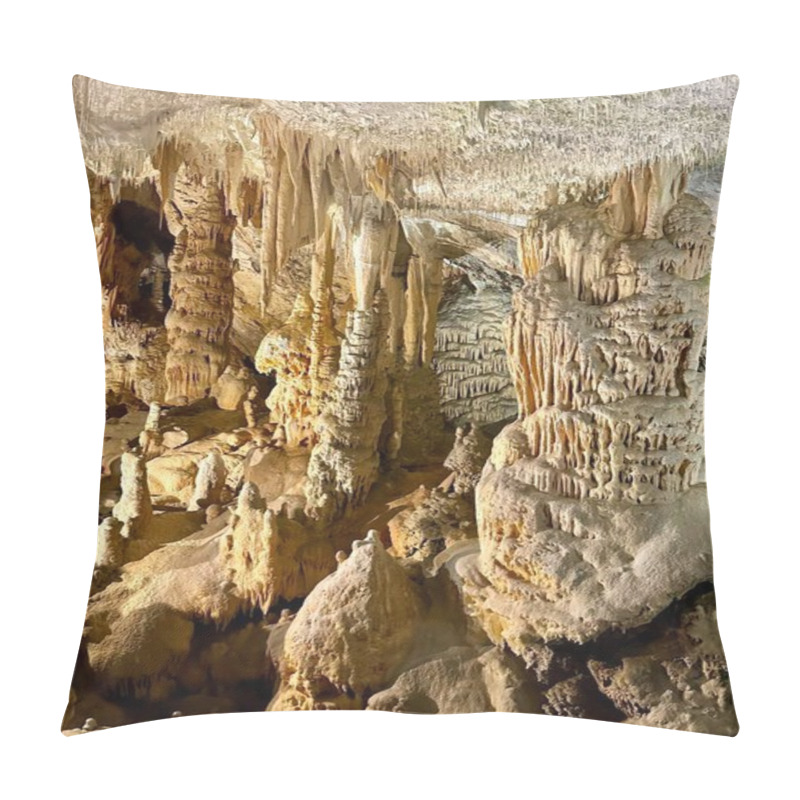 Personality  A Photograph Captures A Close-up Of Vibrant Stalactites Within A Secluded Cave. Pillow Covers