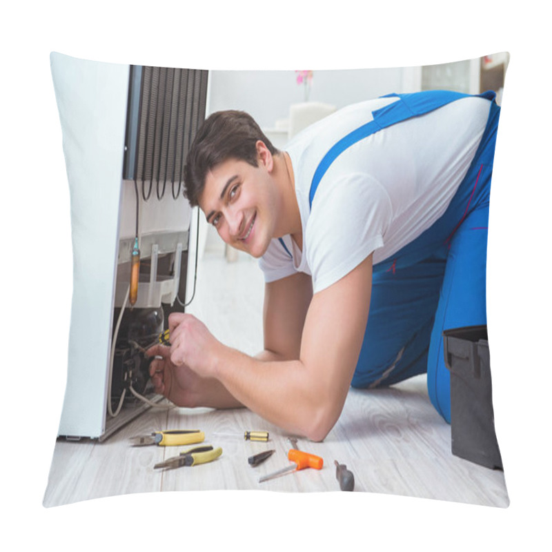 Personality  Repairman Contractor Repairing Fridge In DIY Concept Pillow Covers