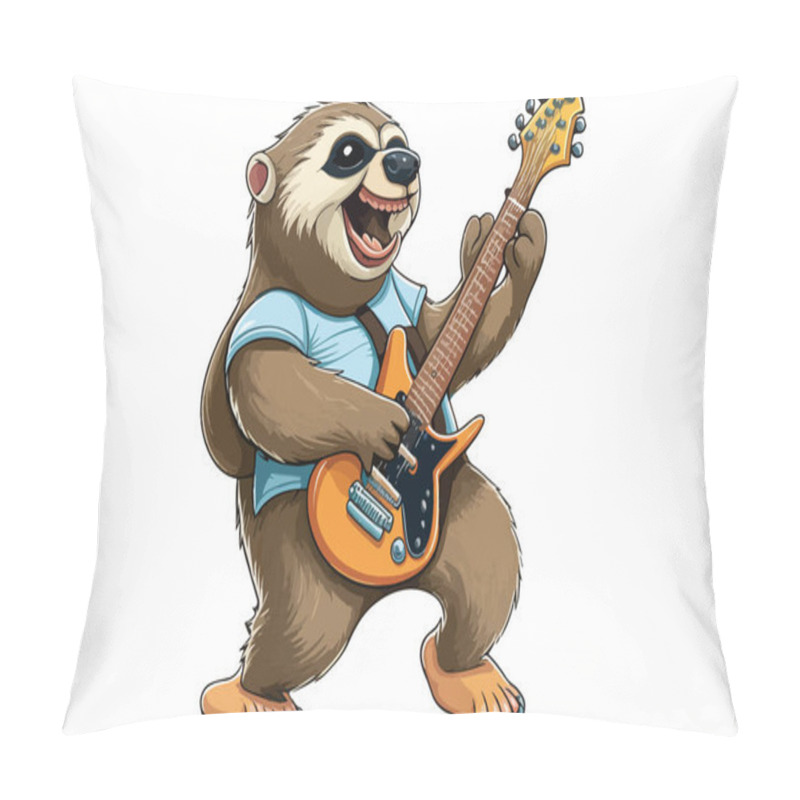 Personality  Sloth Playing A Guitar Vector Illustration Pillow Covers