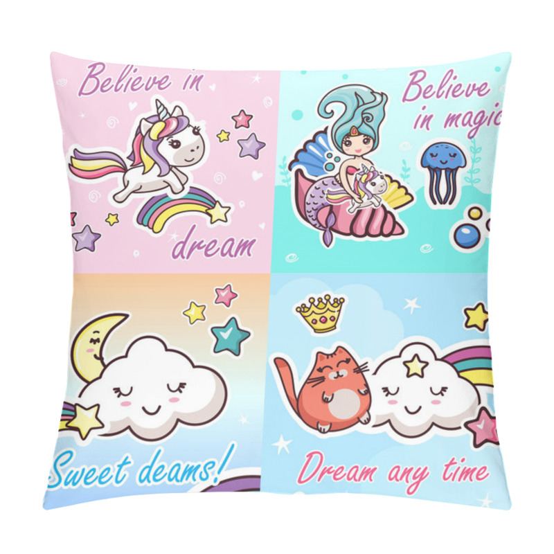 Personality  Set Kawaii Cartoon Lettering Girlish Card Template Pillow Covers