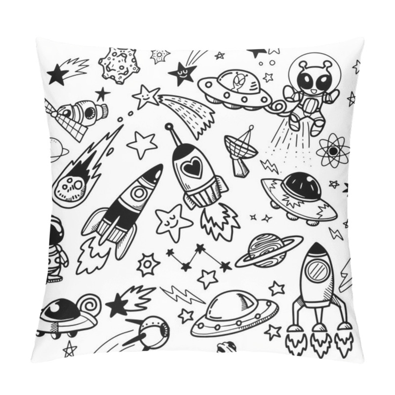 Personality  Set With Spaceships, Planets, And Stars. Space-Doodle Style. Vector Isolated Illustration With Spaceships, Rockets, Mars, Earth, Stars On A White Background. , Illustration For Coloring Book ,Each On A Separate Layer. Pillow Covers