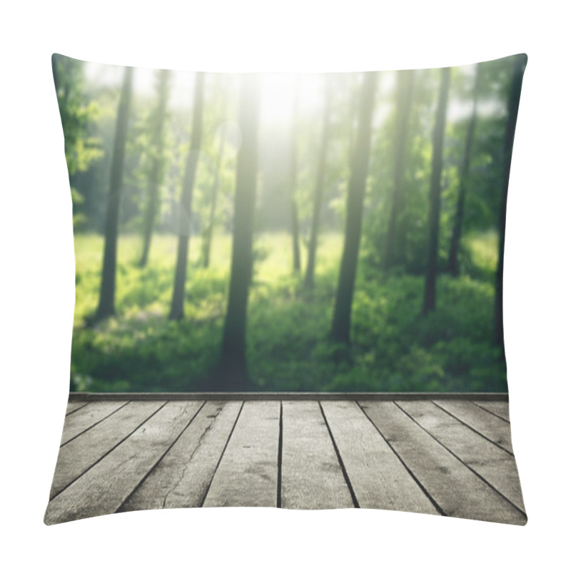 Personality  Sunlight In Forest And Wood Planks Floor Pillow Covers