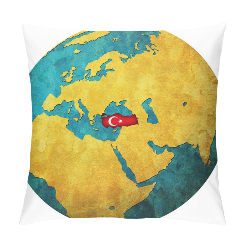 Personality  Turkey Flag On Globe Map Pillow Covers