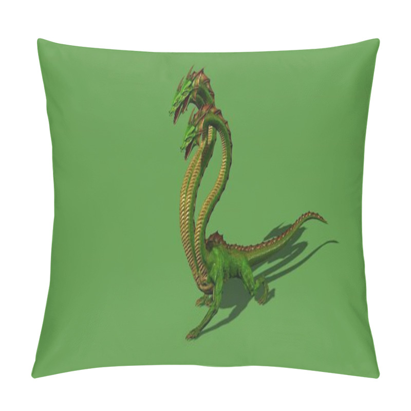 Personality  3D Illustration -  Hydra Mystical Water Snake Roars - Isolated On Green Screen Pillow Covers