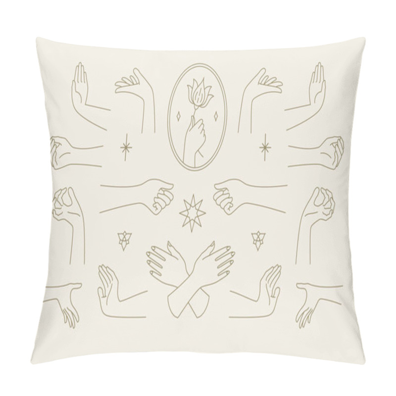 Personality  Female Hands Gestures Collection Of Line Art Hand Drawn Style Vector Illustrations. Pillow Covers