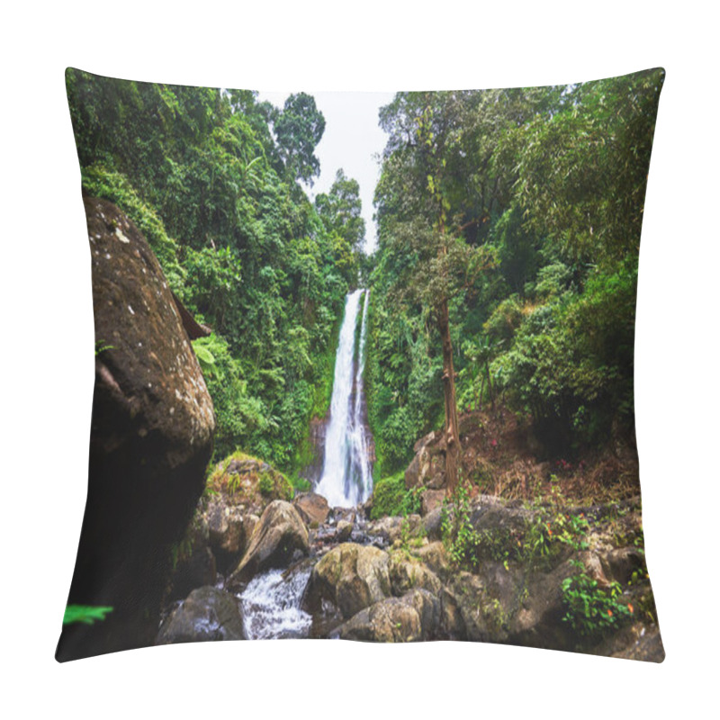 Personality  Beautiful Waterfall In Green Tropical Forest. View Of The Falling Water With Splash Of Water Makes. Nature Landscape. Morning View On Hidden Majestic Waterfall In The Deep Rain Forest Jungle. Pillow Covers