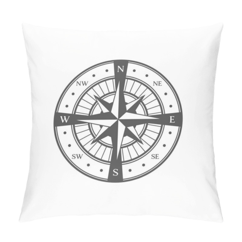 Personality  Medieval Cartography Compass Sign, Travel Adventure Symbol. Ancient Compass Icon, Nautical Journey Direction Vintage Vector Symbol Or Icon. Treasure Hunt Sign Or Antique Map Rose Wind Emblem Pillow Covers