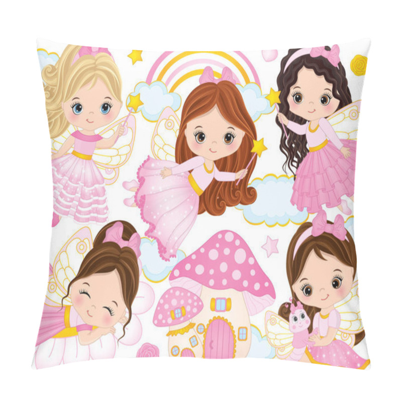 Personality  Vector Set With Cute Little Fairies Pillow Covers