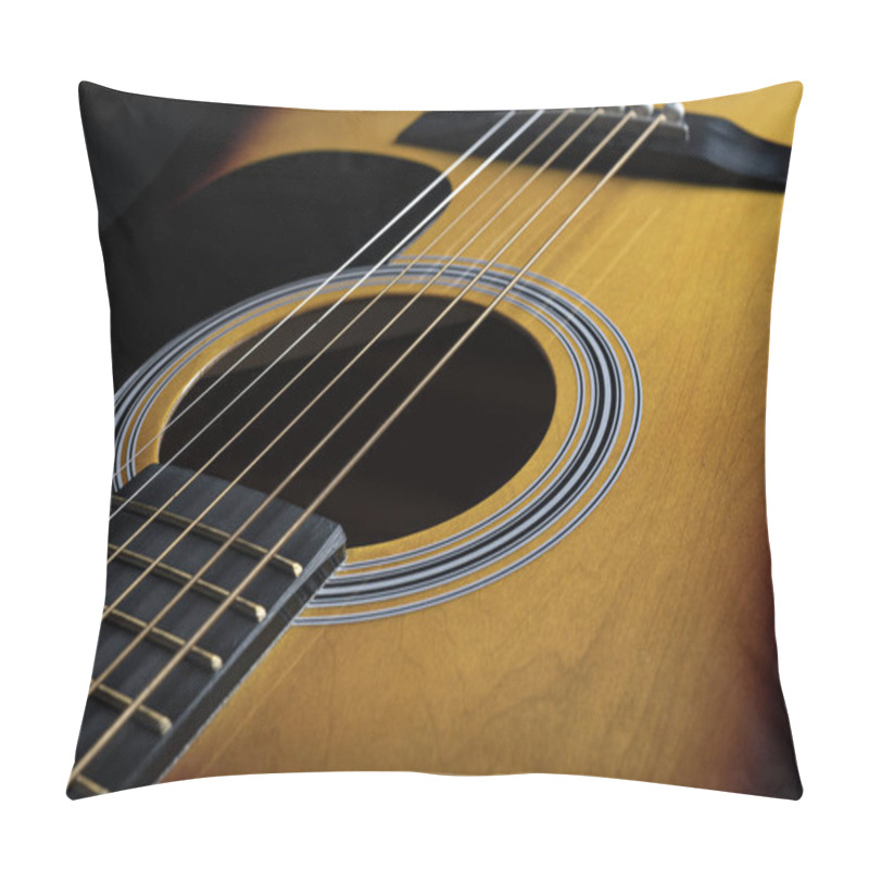 Personality  Yellow Wood Body With Slight Blurring Of The Strings And Neck. Concept Of Guitar Parts Pillow Covers