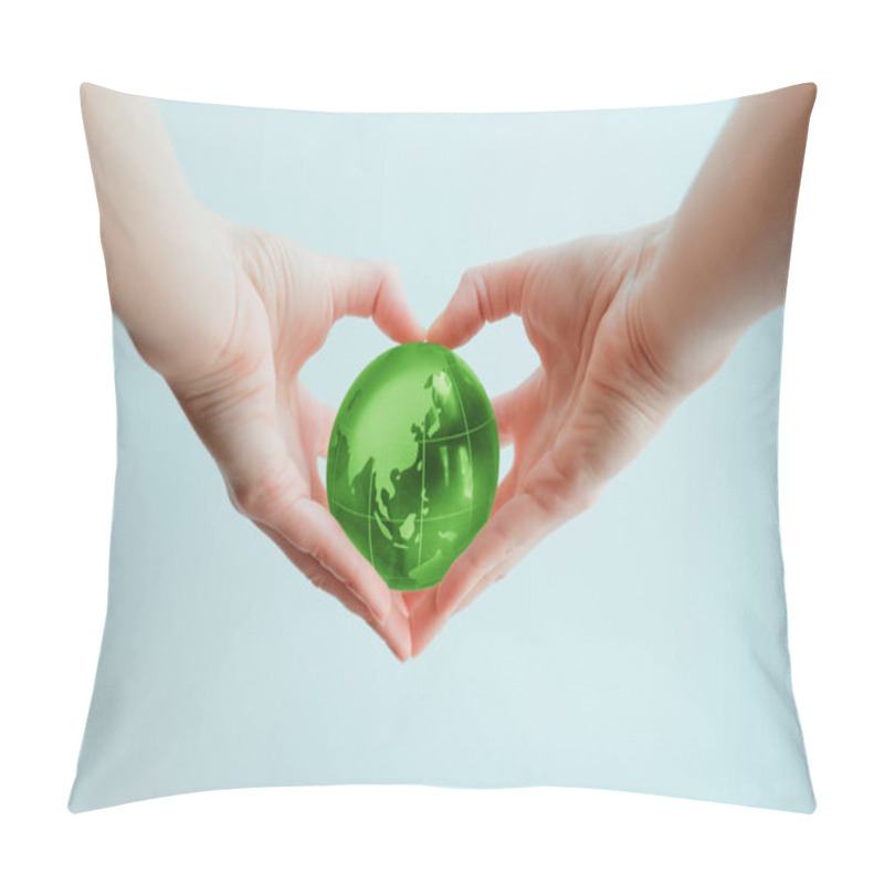 Personality  Hands In Shape Of Heart  Holding Green Glass Globe Of Indoneasia Pillow Covers