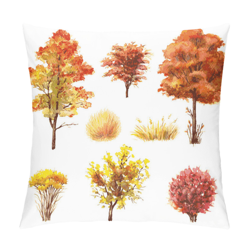 Personality  Set Of Autumn Trees And Bushes. Pillow Covers