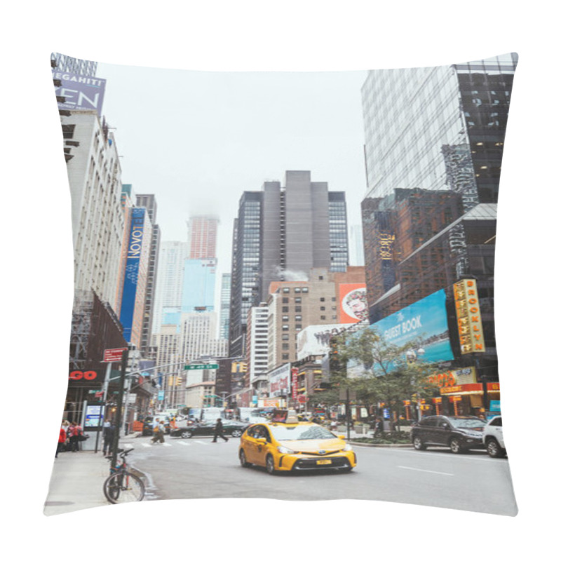 Personality  TIMES SQUARE, NEW YORK, USA - OCTOBER 8, 2018: Urban Scene With Crowded Times Square In New York, Usa Pillow Covers