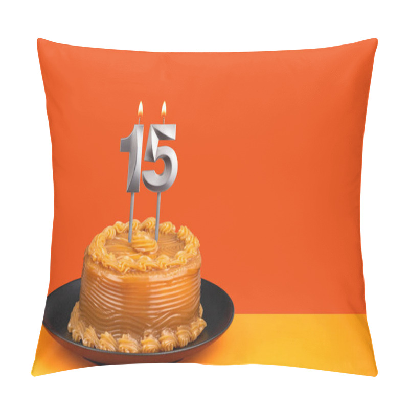 Personality  Birthday Candle Number 15 - Cake With Dulce De Leche Frosting. Pillow Covers