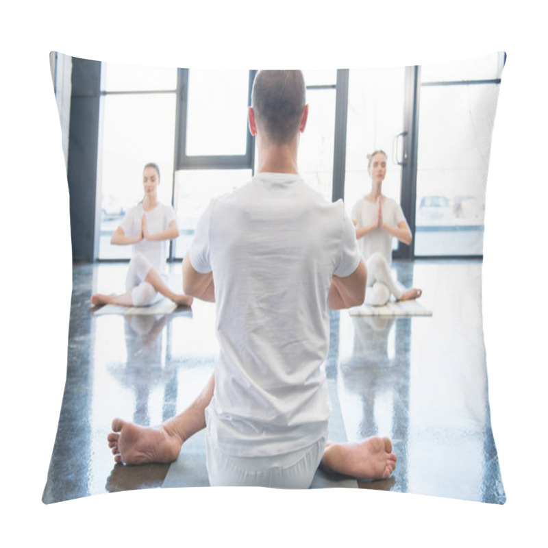 Personality  Women Practicing Yoga With Trainer Pillow Covers