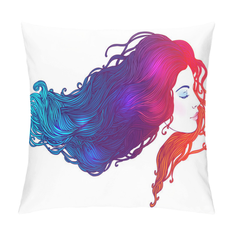 Personality  beautiful girl with dyed hair pillow covers