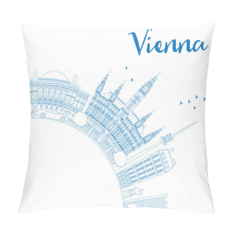 Personality  Outline Vienna Skyline With Blue Buildings Copy Space. Pillow Covers