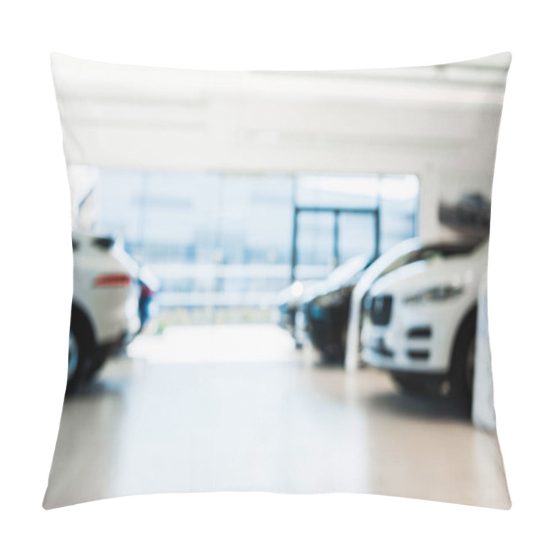 Personality  Blurred Car Showroom With New And Luxury Cars  Pillow Covers