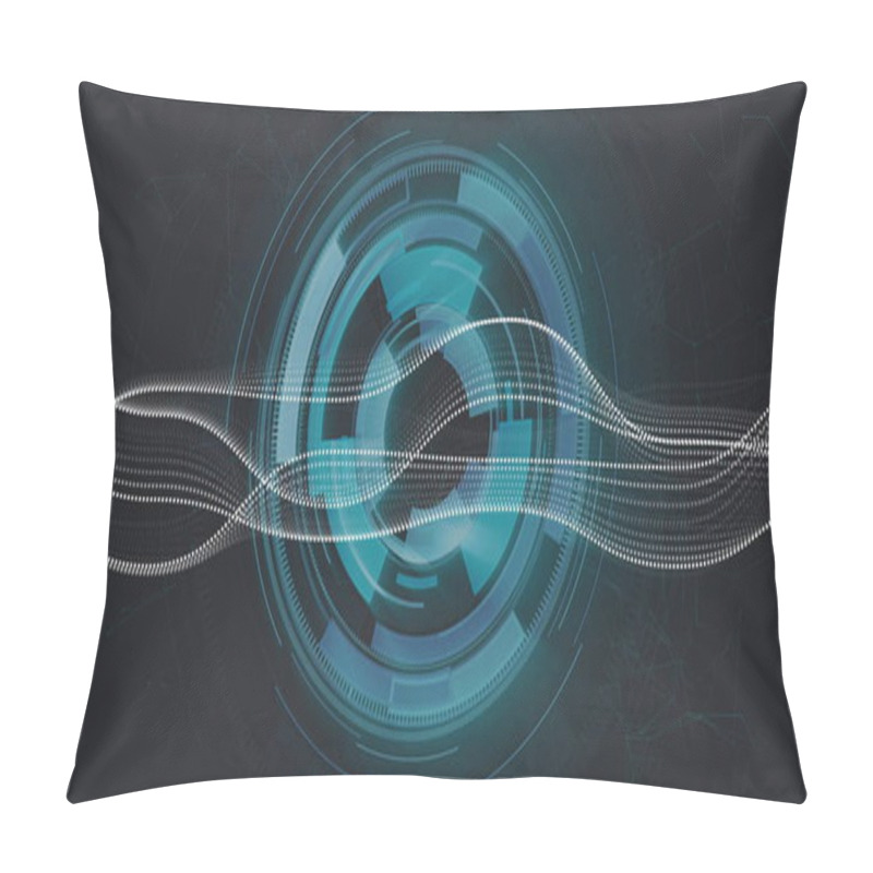 Personality  Abstract Digital Waves And Circular Patterns, Futuristic Data Visualization Image. Technology, Network, Design, Motion, Innovation, Geometric Pillow Covers