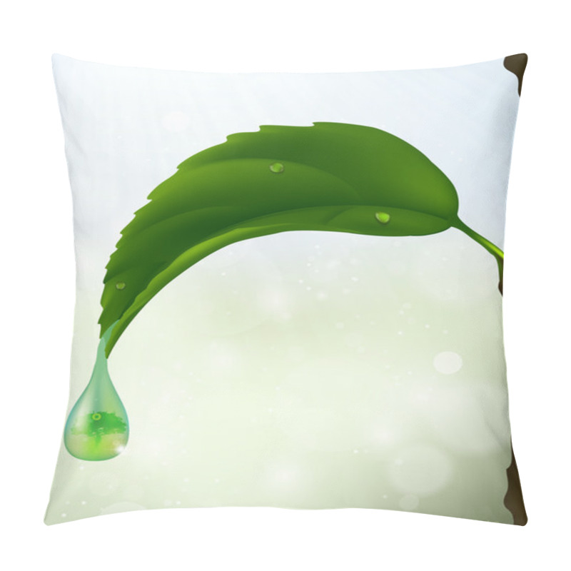 Personality  Green Leaf With A Drop Of Flowing. Ecological Theme Pillow Covers