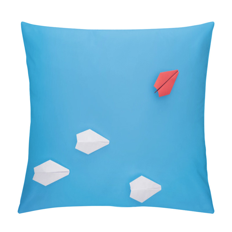 Personality  Flat Lay With White And Red Paper Planes On Blue Pillow Covers