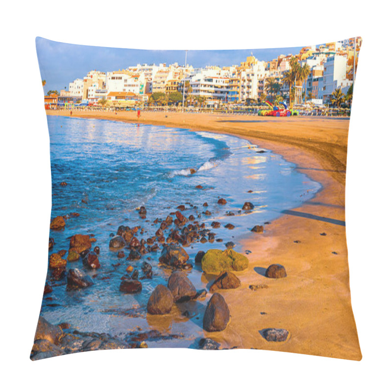 Personality  View Of The Atlantic Coast In Tenerife. Beach, Volcanic Stones, Pebbles. Pillow Covers