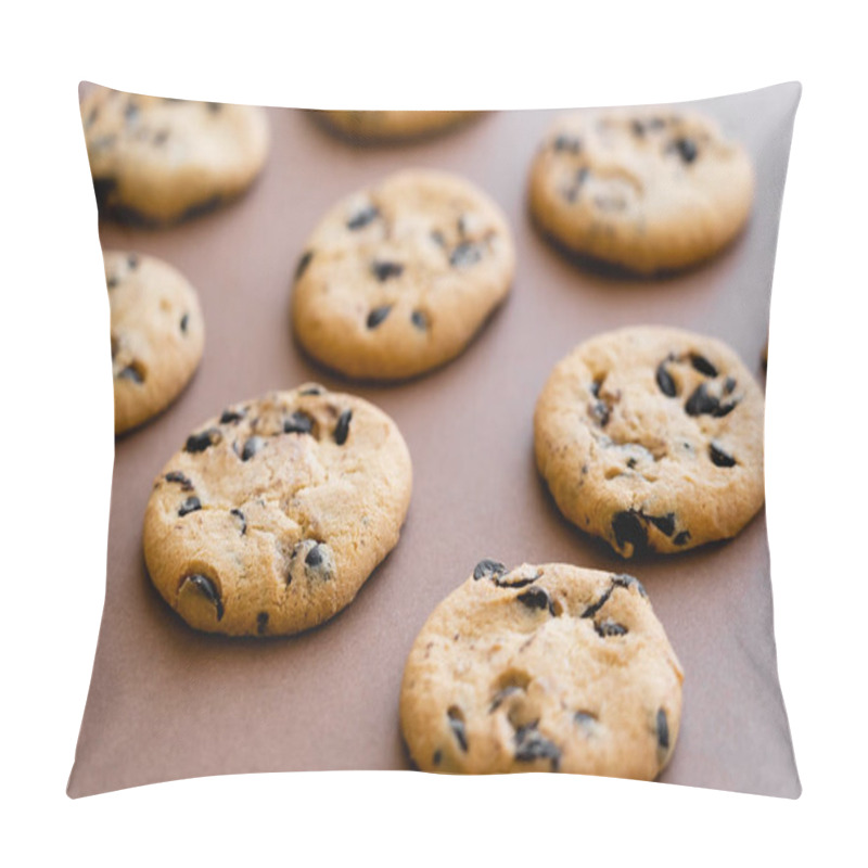 Personality  Cookies With Chocolate Chips On Brown Background  Pillow Covers