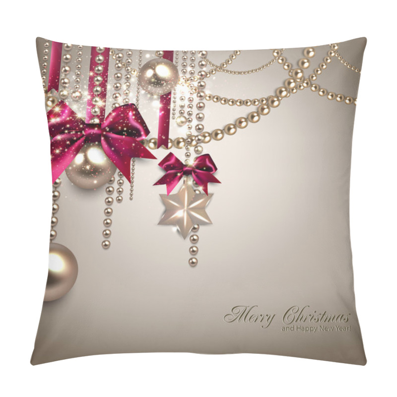 Personality  Elegant Christmas Background With Red Ribbons And Golden Garland Pillow Covers