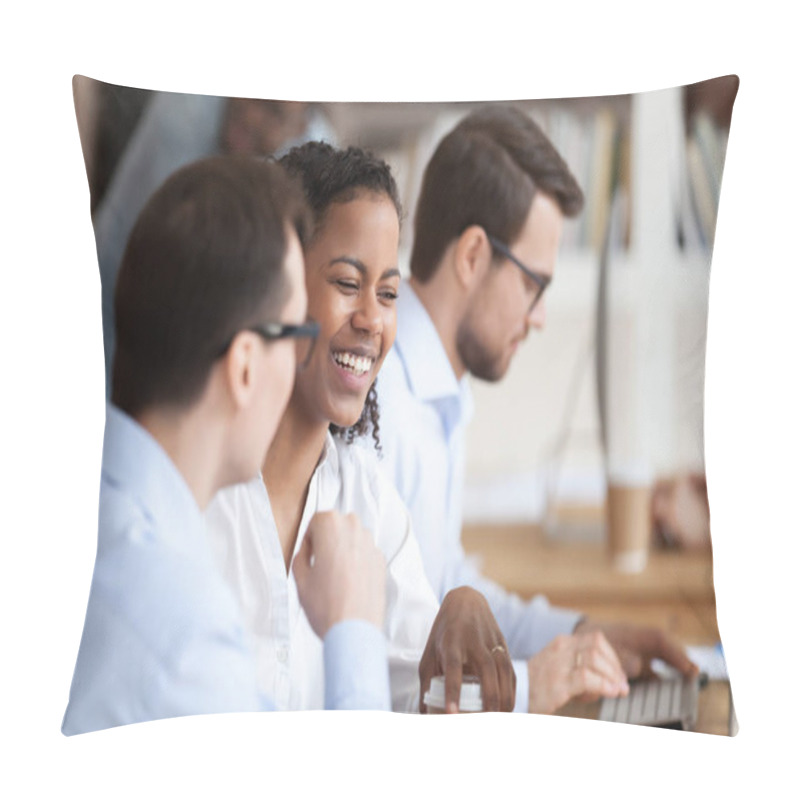 Personality  Positive Colleagues Talking During Workday Focus Black Female Employee Pillow Covers