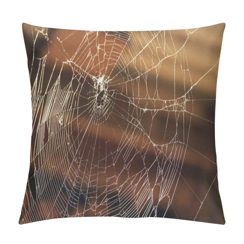 Personality  Spider Web Close-up. Sunny Day. Blurred Background. Pillow Covers