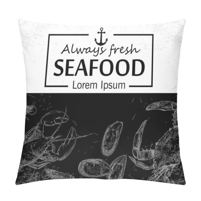 Personality  Seafood Hand Drawn Vector Illustration. Crab, Lobster, Shrimp, Oyster, Pillow Covers