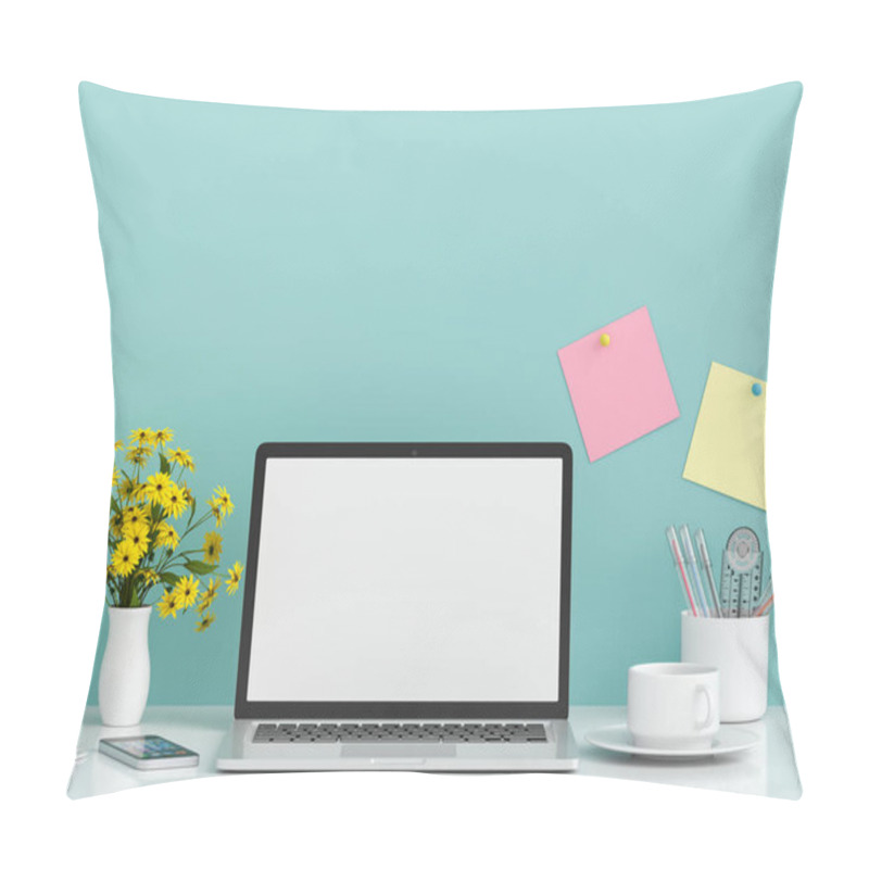 Personality  Laptop Display For Mockup On Table, 3D Rendering Pillow Covers