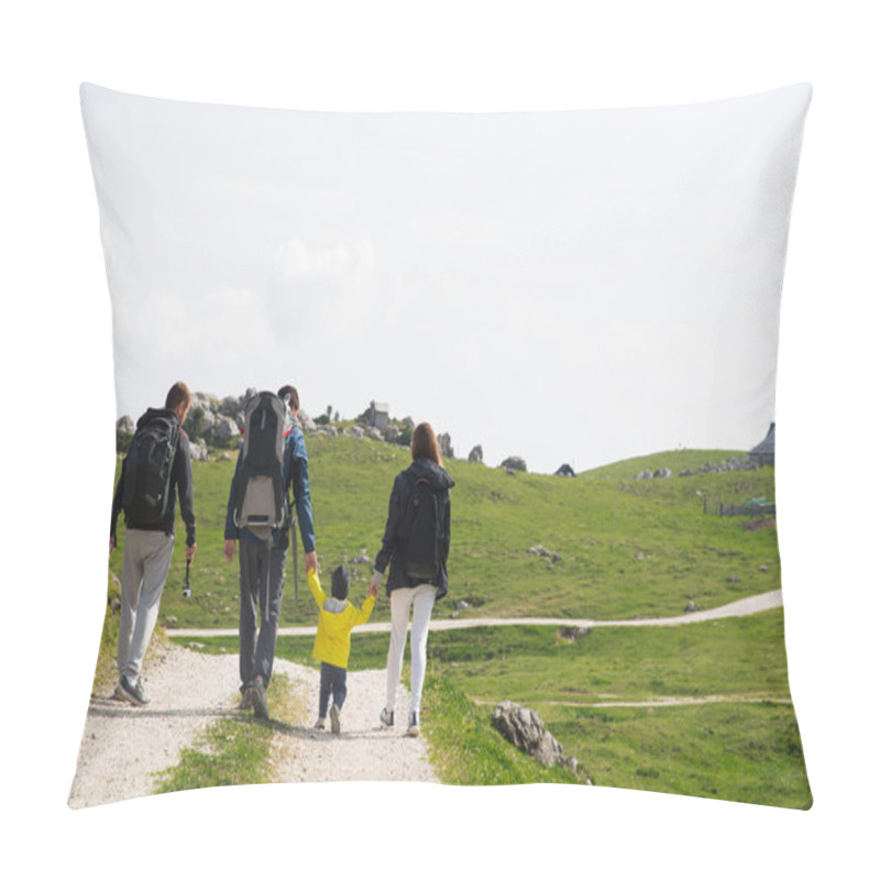 Personality  Family On A Trekking Day In The Mountains Pillow Covers