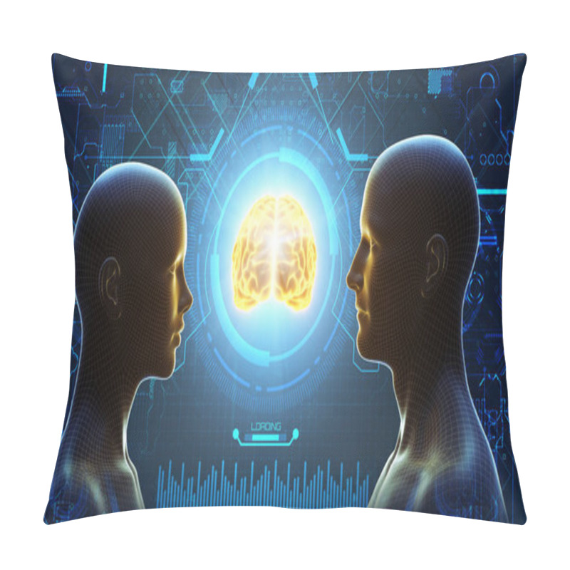 Personality  Virtual Man And Woman 3dillustration On Business And Learning Technology Background Represent Learning Process.  Pillow Covers