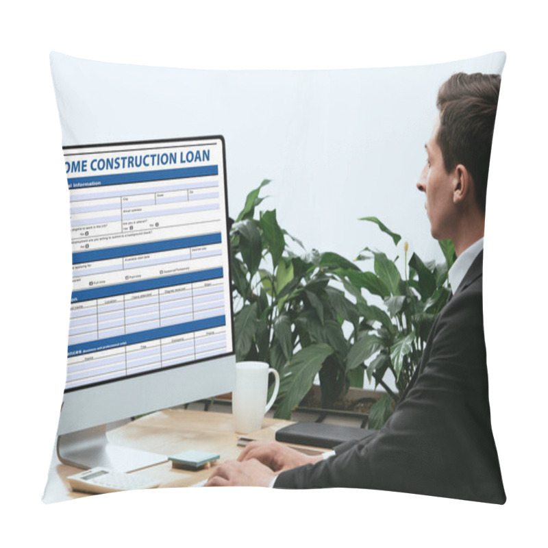 Personality  Man In Suit Filling In Pet Insurance Claim Form, Protection Safety Health Concept  Pillow Covers