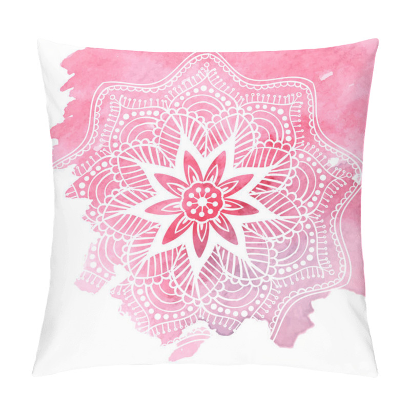 Personality  Round Gradient Mandala On White Isolated Background. Vector Boho Mandala In Green And Pink Colors. Mandala With Floral Patterns. Yoga Template Pillow Covers