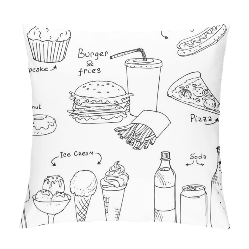 Personality  Set Of Fast Food Sketch Pillow Covers